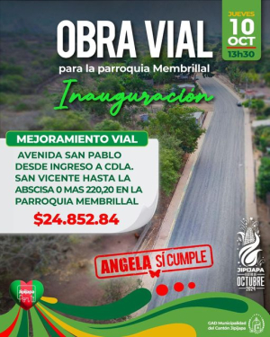 ¡Obra vial para la parroquia Membrillal!